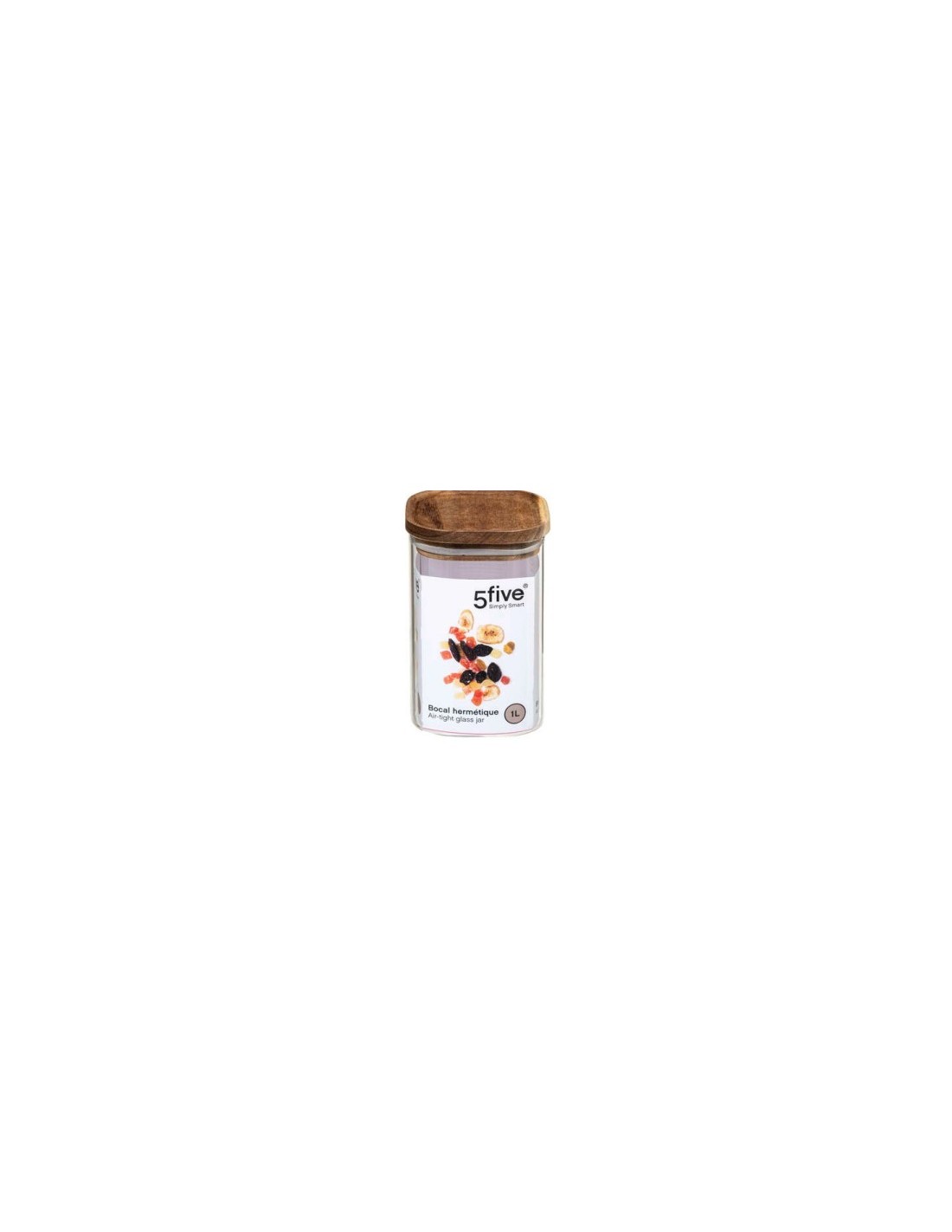 5five vaso in vetro con coperchio in acacia trasparente 1 L