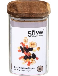 5five vaso in vetro con coperchio in acacia trasparente 1 L