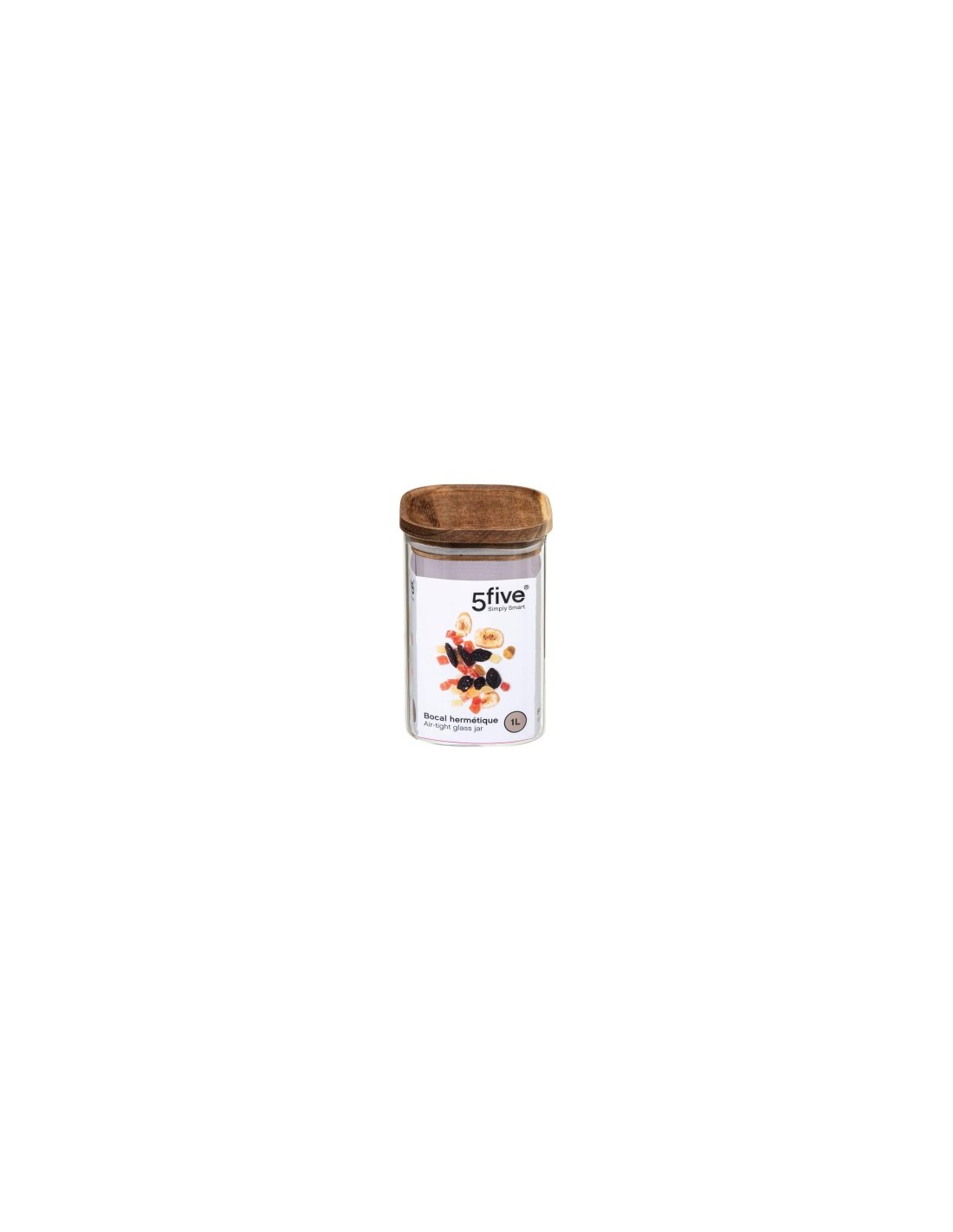 5five vaso in vetro con coperchio in acacia trasparente 1 L