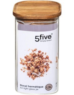 5five vaso in vetro con coperchio in acacia trasparente 1,3 L