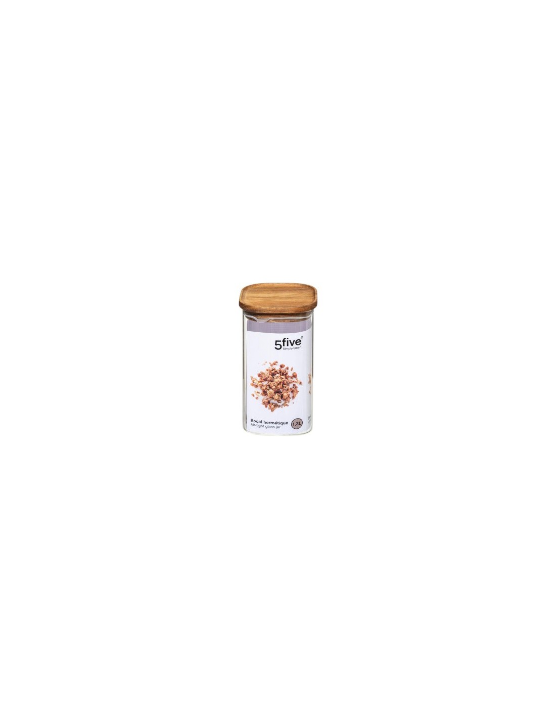 5five vaso in vetro con coperchio in acacia trasparente 1,3 L