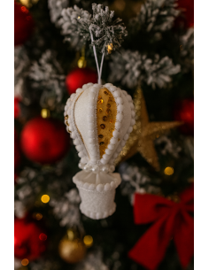 Pendente di Natale Mongolfiera Bianco con Paillettes 13cm, Decorazioni Natalizie, Addobbi, La magia di Natale per la casa