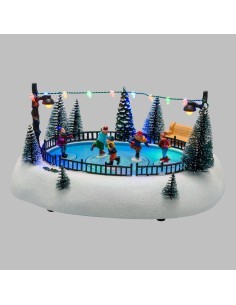 Lago Ghiacciato con Pattinatori Rotanti - Musica e Giochi di Luce LED H13cm