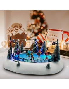 Lago Ghiacciato con Pattinatori Rotanti - Musica e Giochi di Luce LED H13cm