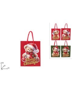 BUSTA REGALO ORSETTO NATALIZIO 18X14X8CM ASSORTITO