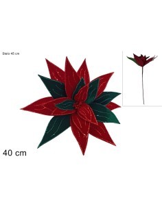 STELO 40CM FIORE VELLUTO CON GLITTER ROSSO/VERDE