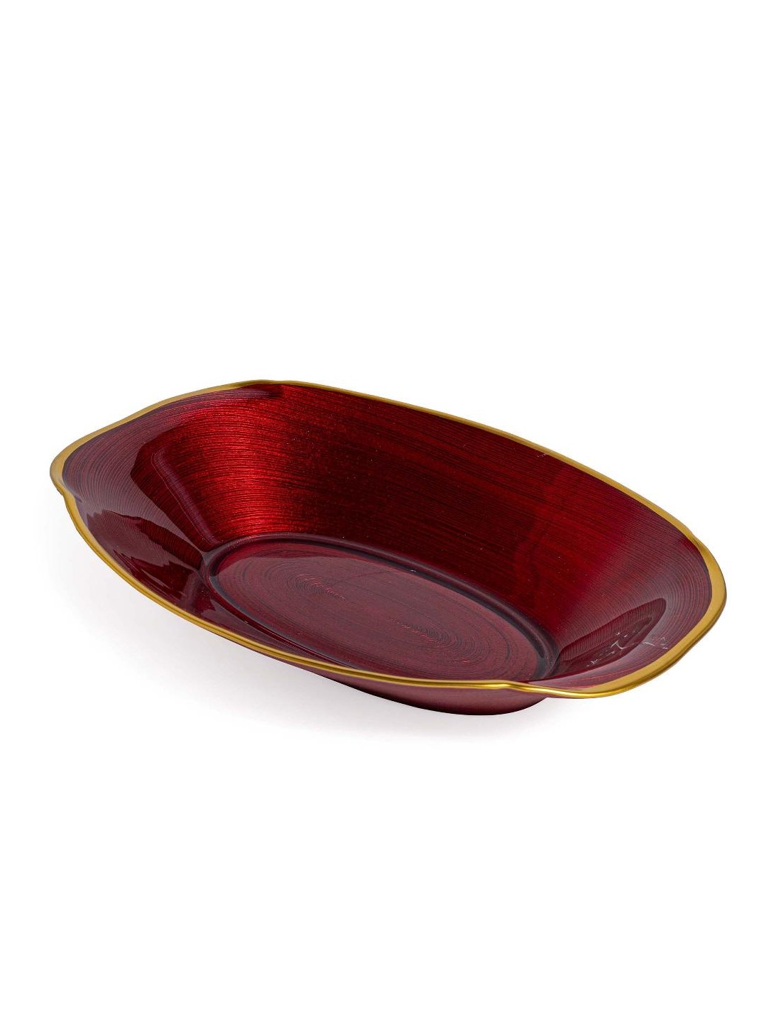 PIATTO OVALE VETRO ROSSO/ORO 32CM