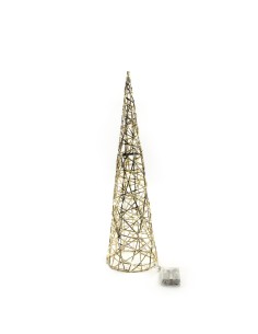ALBERO CONO ORO METALLO 16,5X60CM CON 30 LUCI A BATTERIA