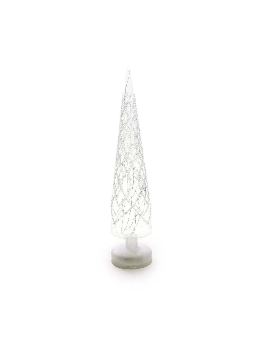 ALBERO VETRO 9X40CM CON PERLINE E LUCI
