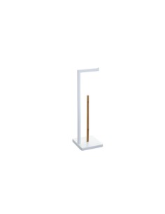 Portarotolo Metallo e Bambù H65 cm Bianco, Elegante e Pratico, Organizer Bagno Moderno