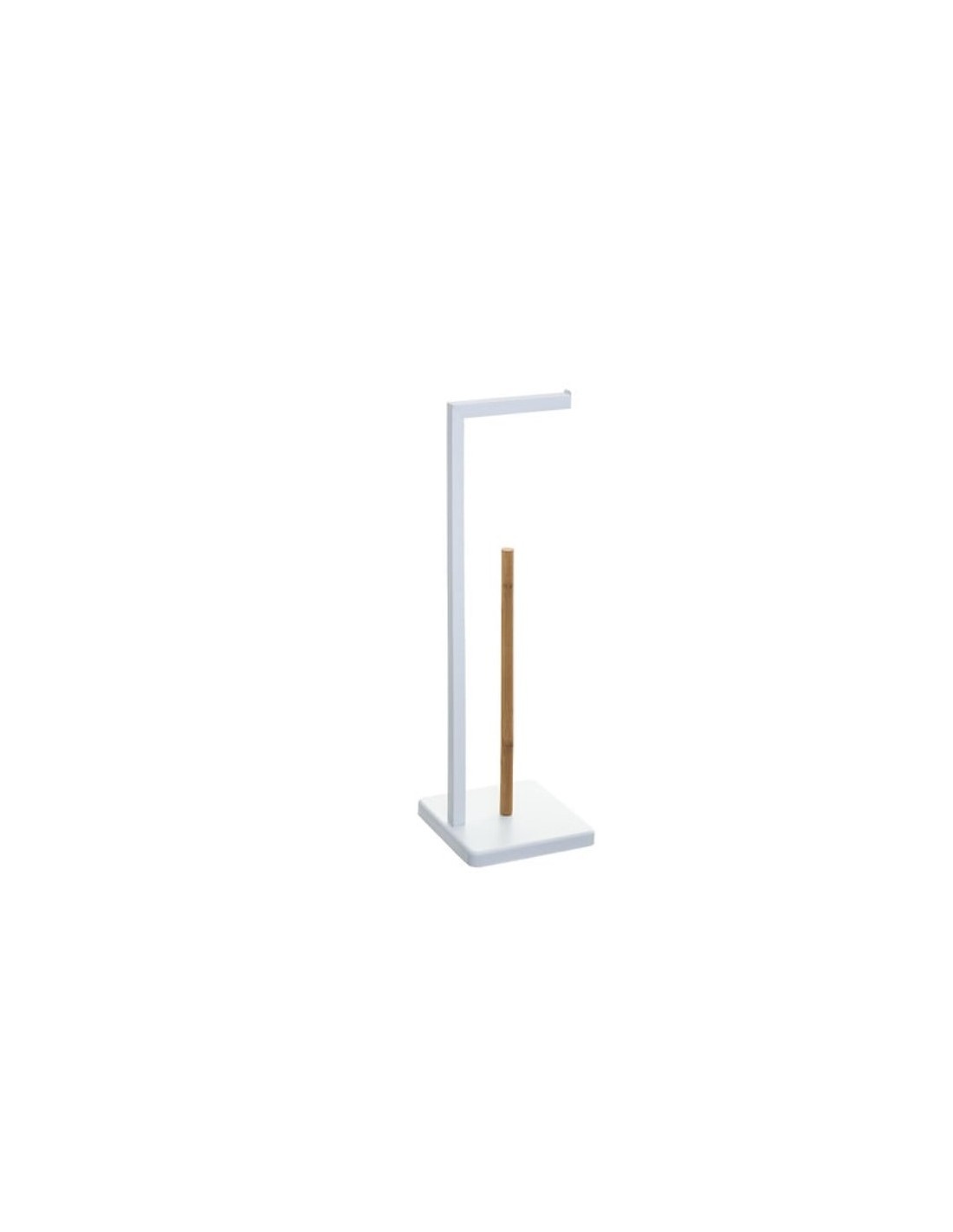 Portarotolo Metallo e Bambù H65 cm Bianco, Elegante e Pratico, Organizer Bagno Moderno