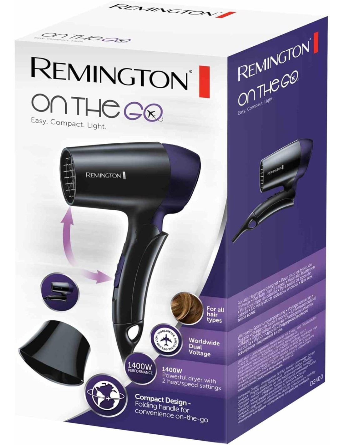 ASCIUGACAPELLI DA VIAGGIO PIEGHEVOLE 1400W D2400 REMINGTON su TreG ...