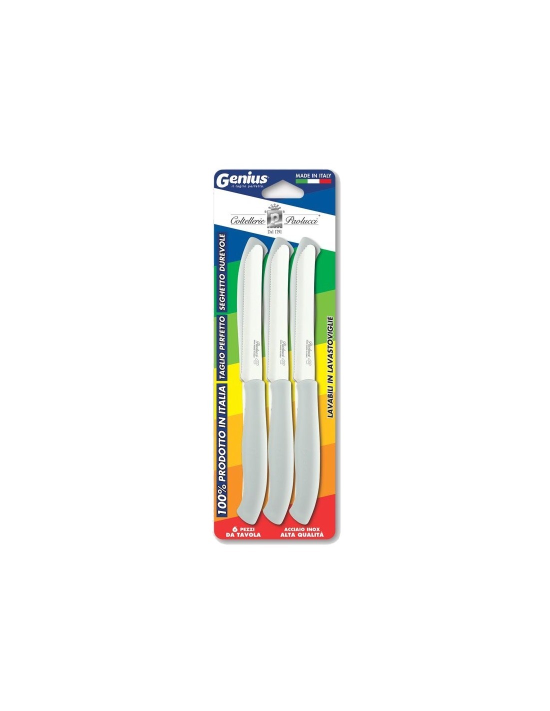 CONFEZIONE 6 COLTELLI DA TAVOLA COLORI ASSORTITI 4803 PAOLUCCI su T...