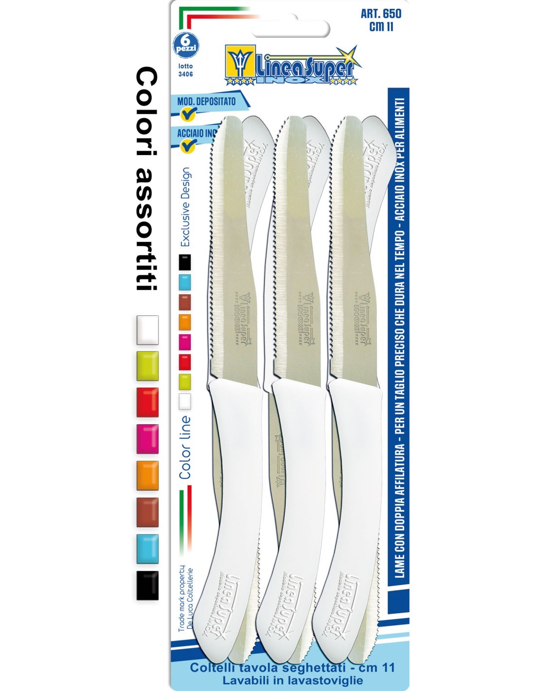 CONFEZIONE 6 COLTELLI DA TAVOLA INOX DE LUCA su TreG Ingrosso