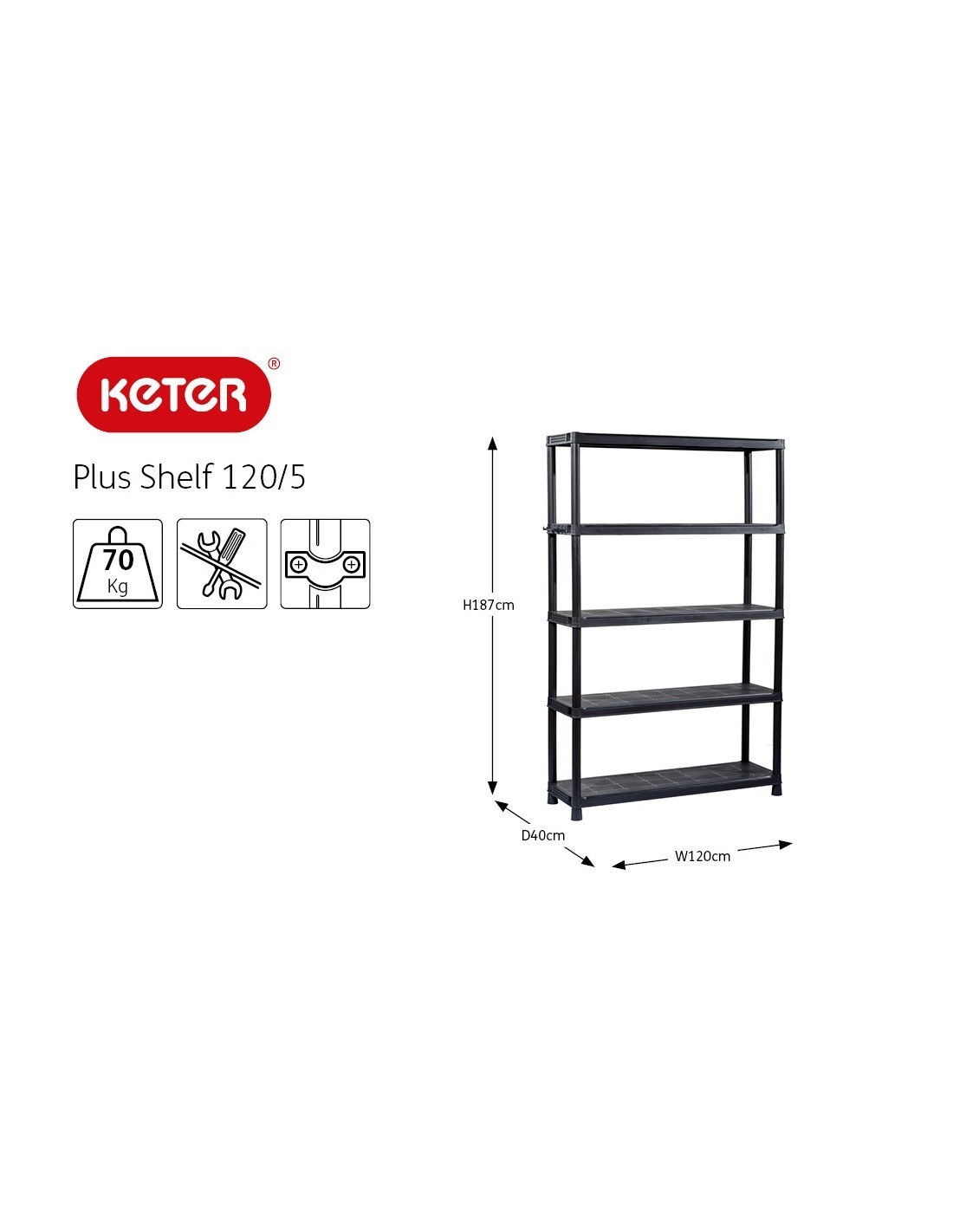 KIS SCAFFALE A 5 RIPIANI REGOLABLI H.187 CM KETER su TreG Ingrosso