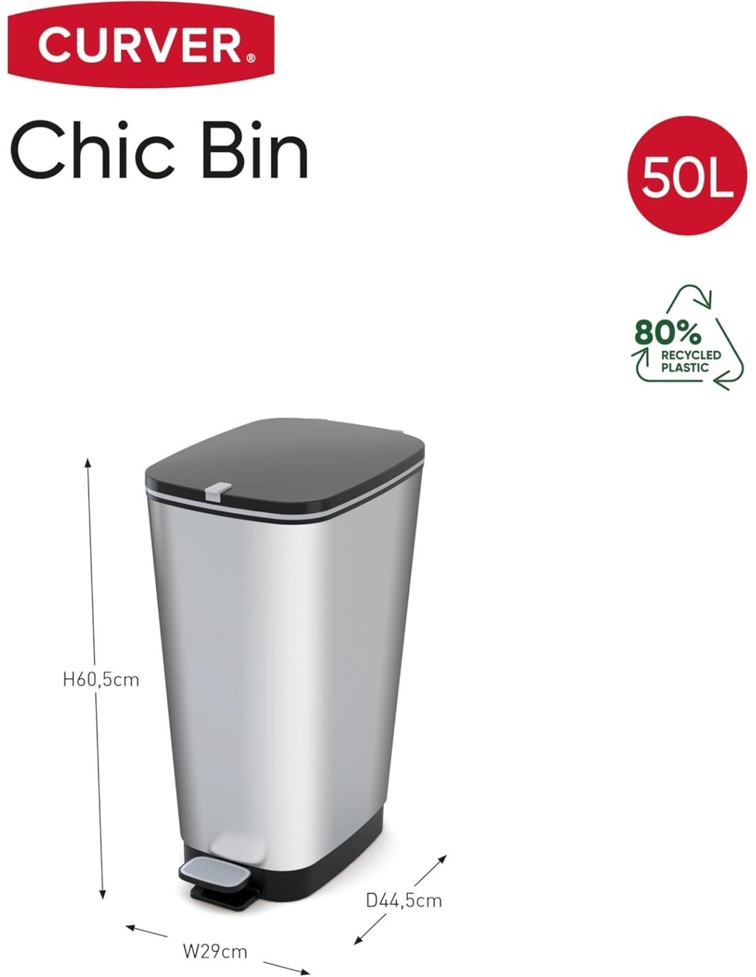 KIS CHIC PATTUMIERA A PEDALE 50LT ACCIAIO KETER su TreG Ingrosso