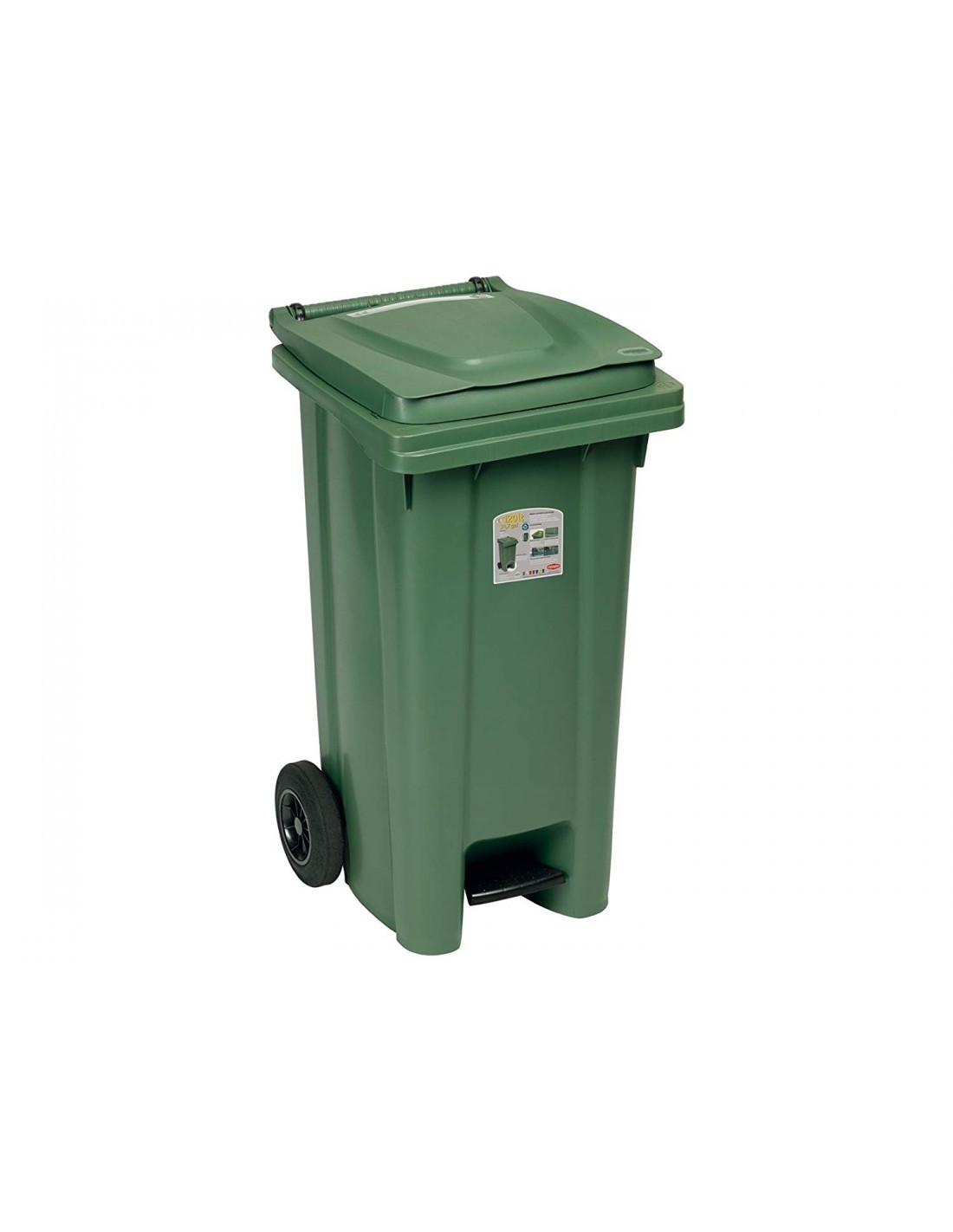BIDONE IMMONDIZIA CON RUOTE E PEDALE 120 LT VERDE STEFANPLAST su Tr...