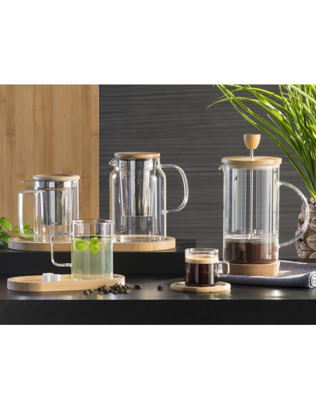 SET 6 SOTTOBICCHIERI 160726 CON STAND BAMBOO su TreG Ingrosso