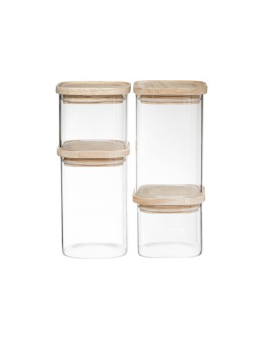 SET 4 BARATTOLI VETRO/LEGNO su TreG Ingrosso