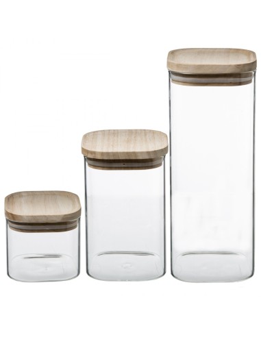 SET 3 BARATTOLI ERMETICI VETRO/LEGNO su TreG Ingrosso