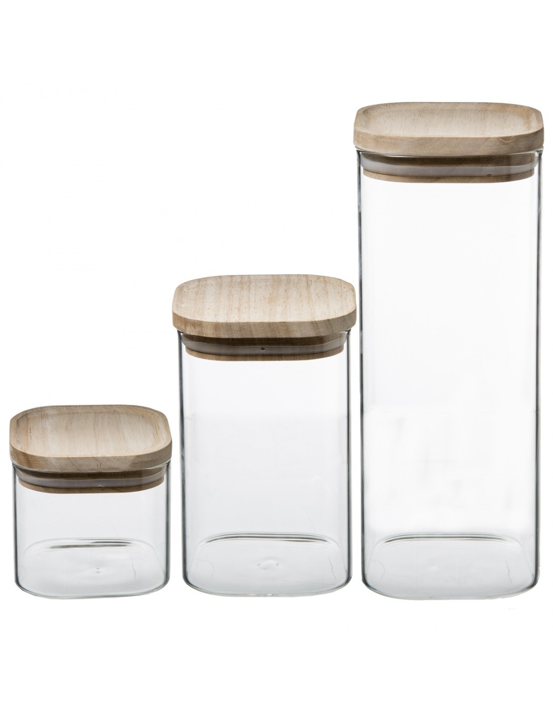SET 3 BARATTOLI ERMETICI VETRO/LEGNO su TreG Ingrosso