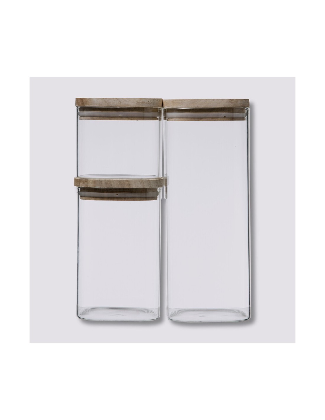 SET 3 BARATTOLI ERMETICI VETRO/LEGNO su TreG Ingrosso