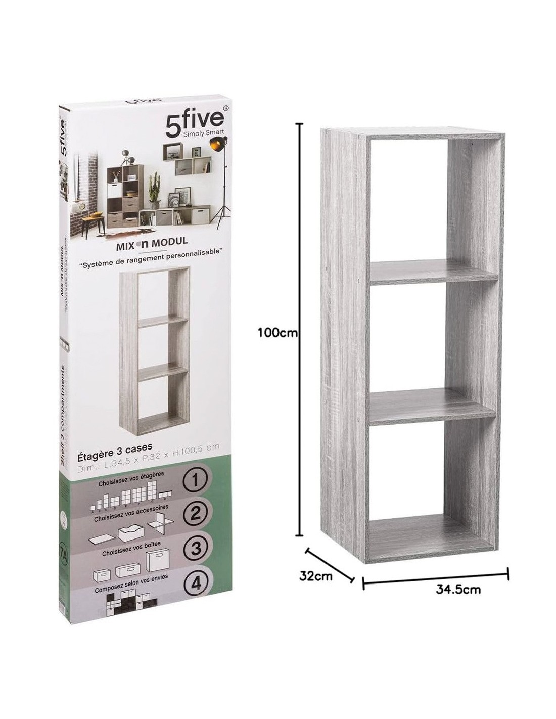 SCAFFALE GRIGIO 3 RIPIANI 34X32X100 su TreG Ingrosso