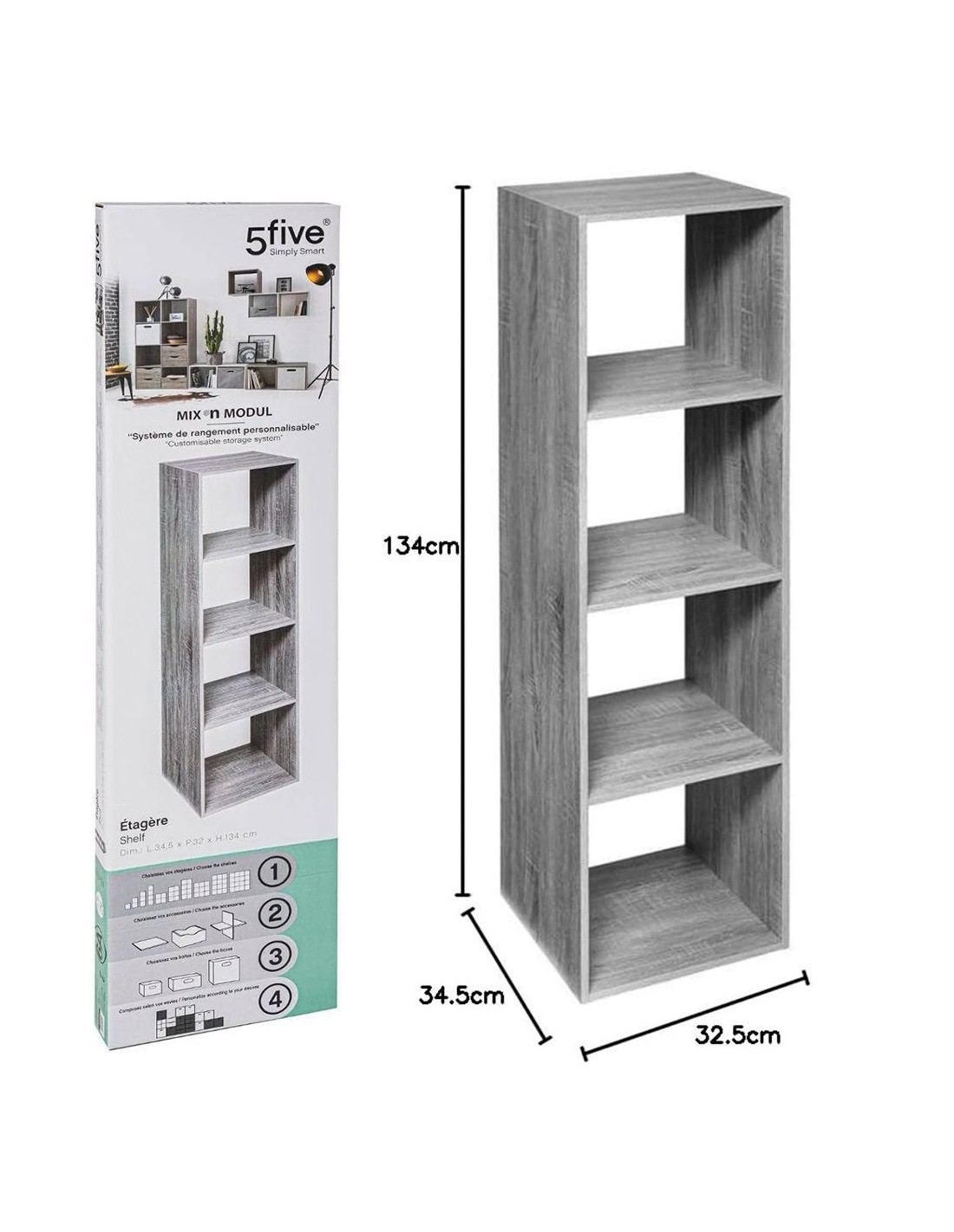 SCAFFALE GRIGIO 4 PIANI 34X32X134CM su TreG Ingrosso