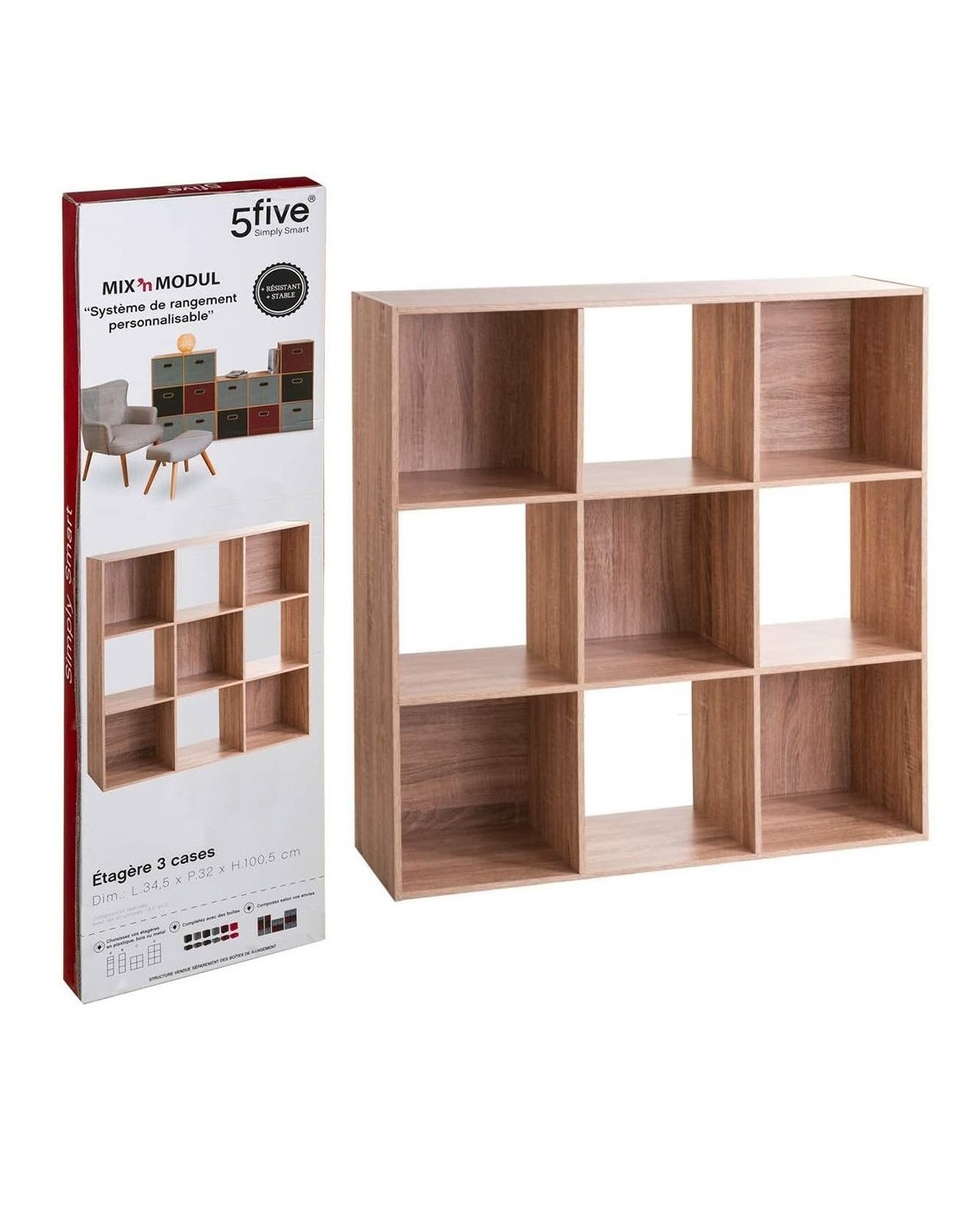 SCAFFALE 9 SCOMPARTI 100X32X100CM NATURALE su TreG Ingrosso