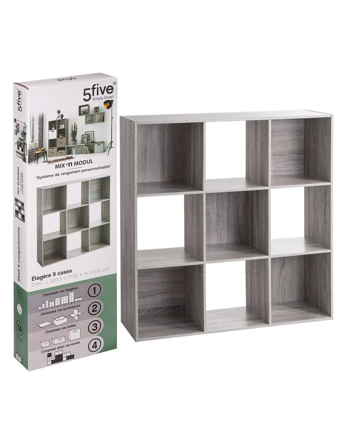 SCAFFALE 9 SCOMPARTI 100X32X100CM GRIGIO su TreG Ingrosso