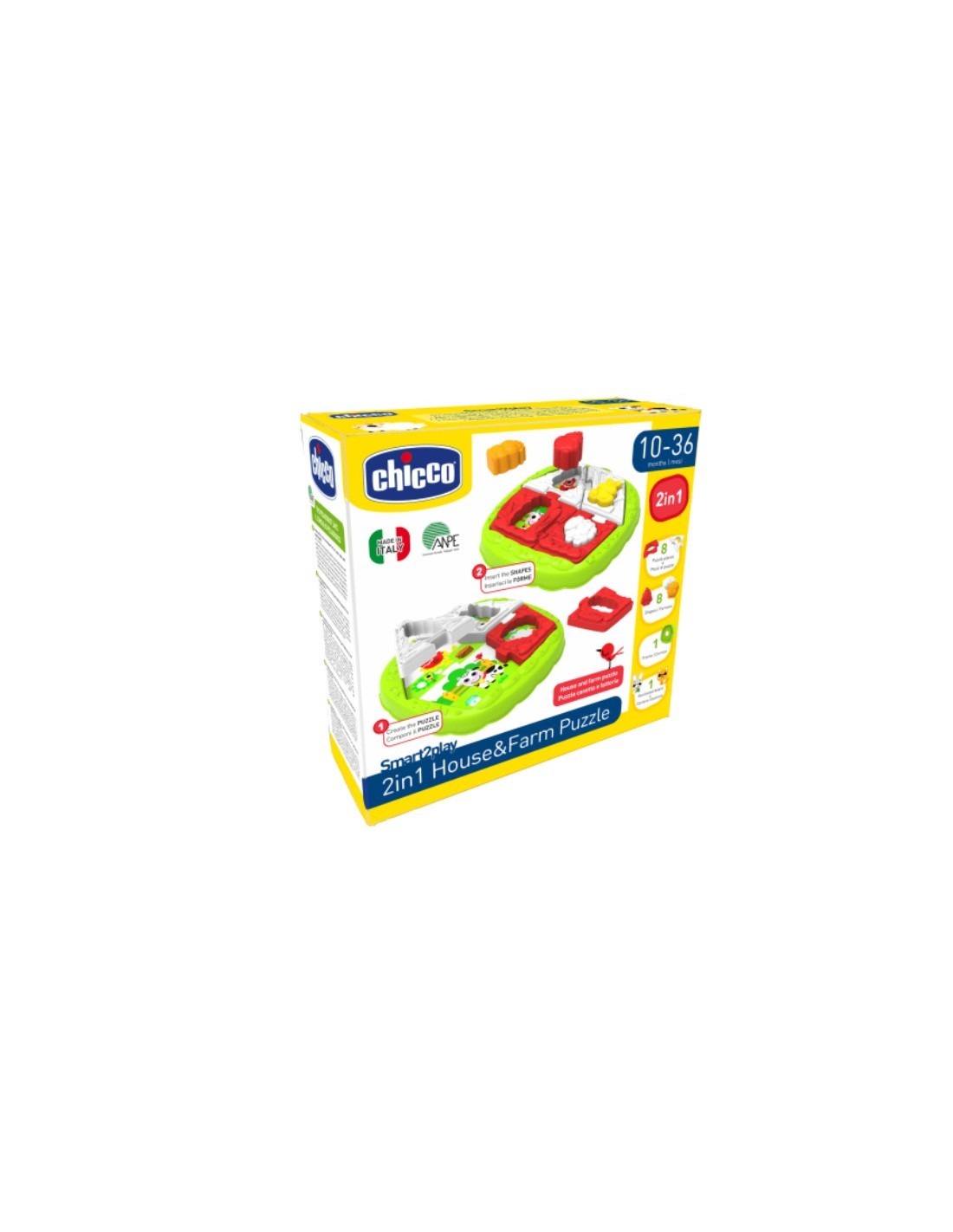 Chicco Puzzle della Fattoria 2in1 - Gioco Educativo con Forme Incastro e Puzzle per Bambini 10 Mesi - 3 Anni