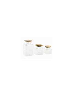 SET 3 BARATTOLI PC203454 VETRO TAPPO BAMBOO su TreG Ingrosso
