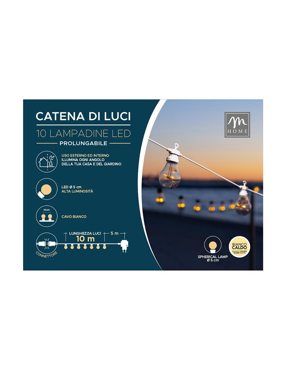 CATENA 10 LAMP LED 38033 FILO BIANCO 10MT BIANCO CALDO su TreG Ingr...