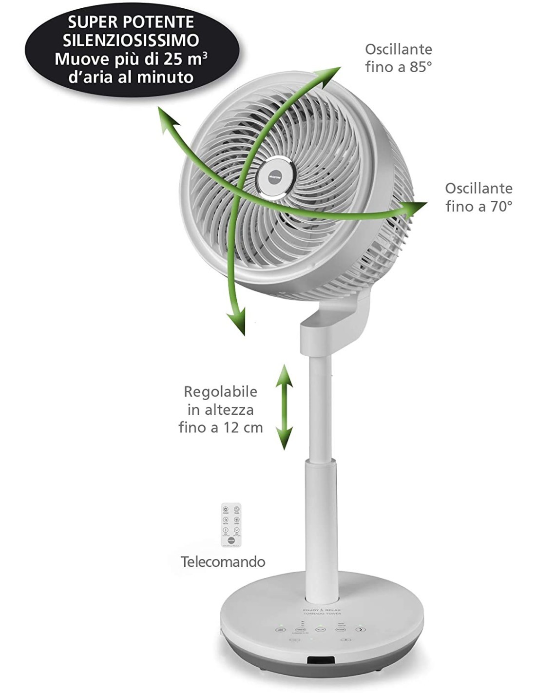 VENTILATORE A TORRE TORNADO OSCILLANTE 60W su TreG Ingrosso