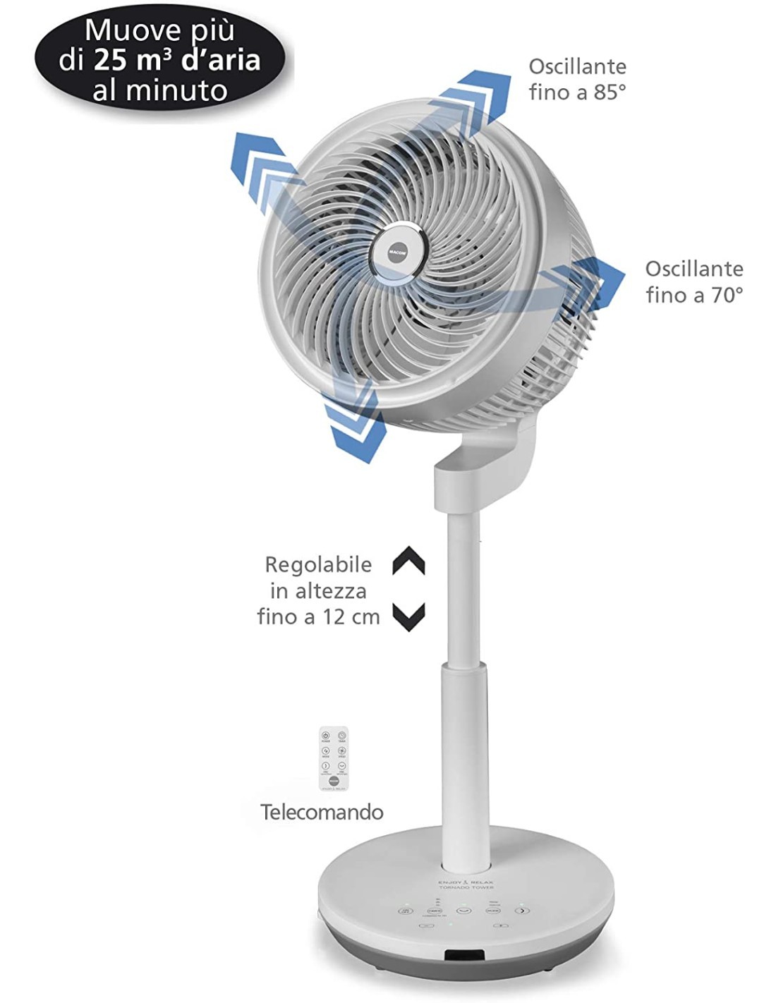 VENTILATORE A TORRE TORNADO OSCILLANTE 60W su TreG Ingrosso