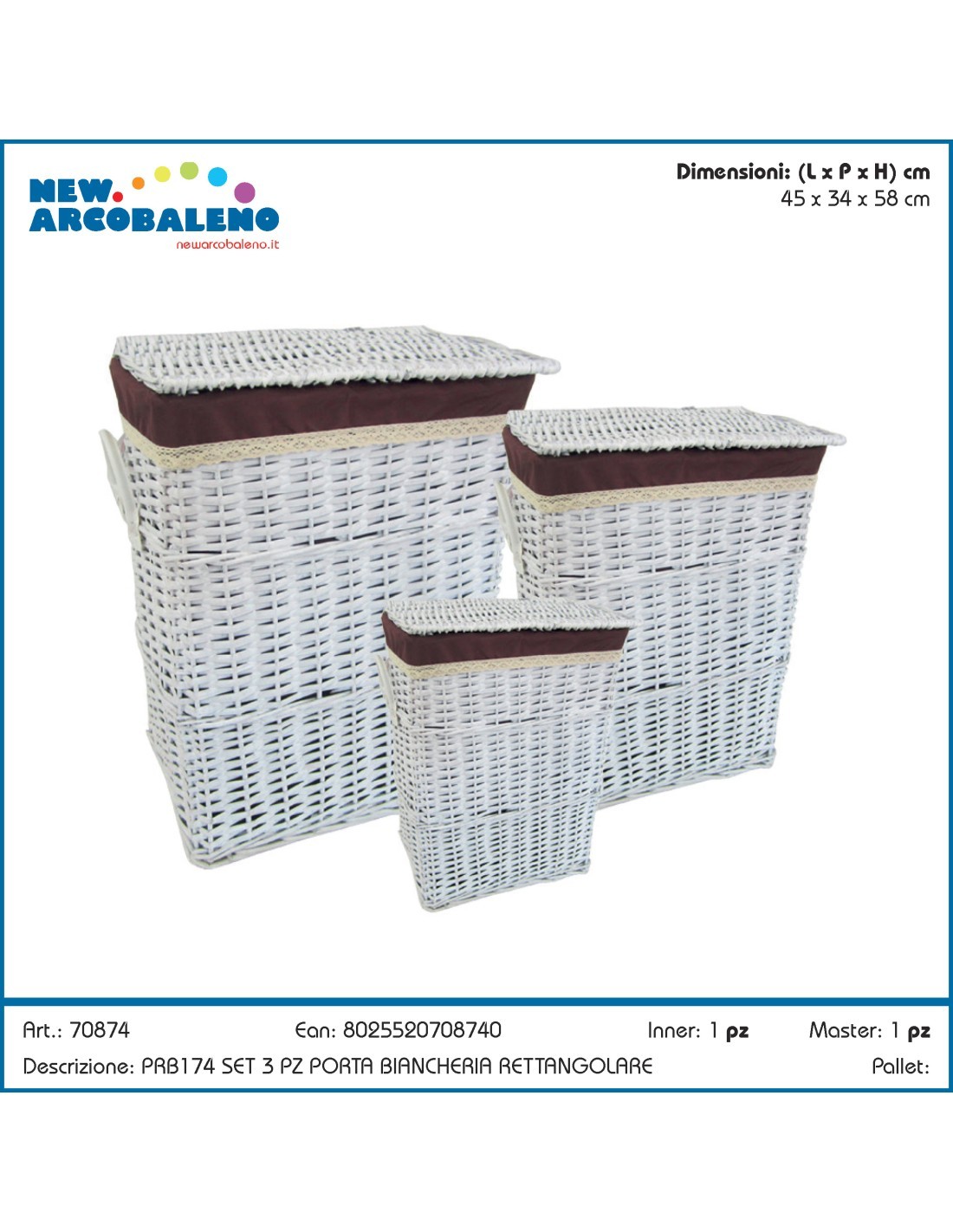 PORTABIANCHERIA 70874 2 MIS RETTANGOLARE VIMINI BIANCO su TreG Ingr...