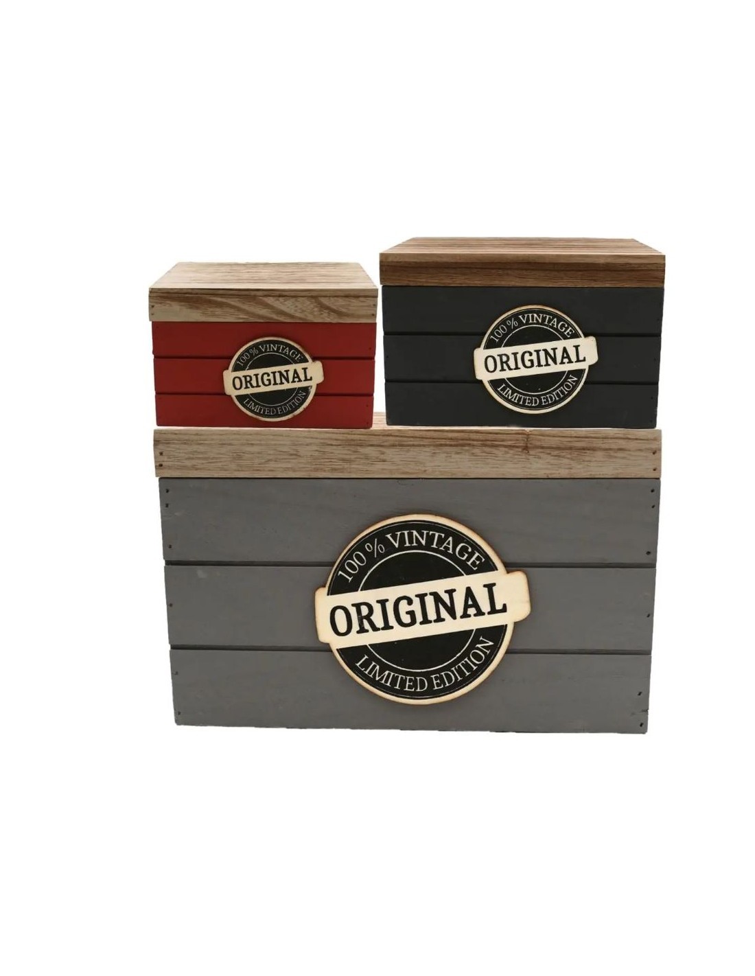 CASSETTA LEGNO 3 MIS VINTAGE 30X25X18,5CM CON COPERCHIO su TreG Ing...