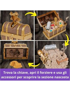Kinetic Sand, Playset Caccia al Tesoro con Sabbia Dorata e Marrone, 9 Tesori Nascosti, Gioco per Bambini 3+ Anni 2