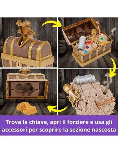 Kinetic Sand, Playset Caccia al Tesoro con Sabbia Dorata e Marrone, 9 Tesori Nascosti, Gioco per Bambini 3+ Anni