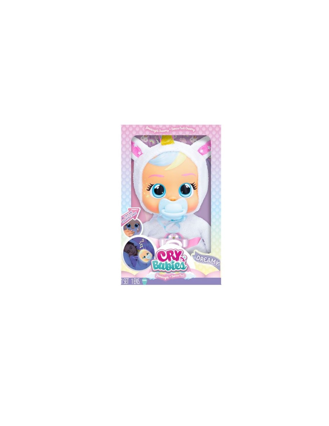 Cry Babies Goodnight Dreamy, Bambola Interattiva con Luce Notturna e Ninne Nanne, Giocattolo per Bambini dai 18 Mesi in Su