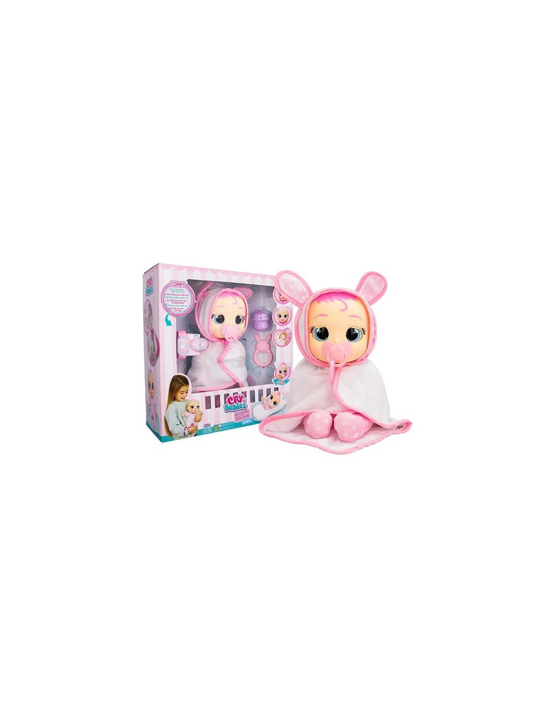 Cry Babies Newborn Coney Deluxe Interattiva, Bambola Neonata con Braccialetto Elettronico, Lacrime Vere e Suoni