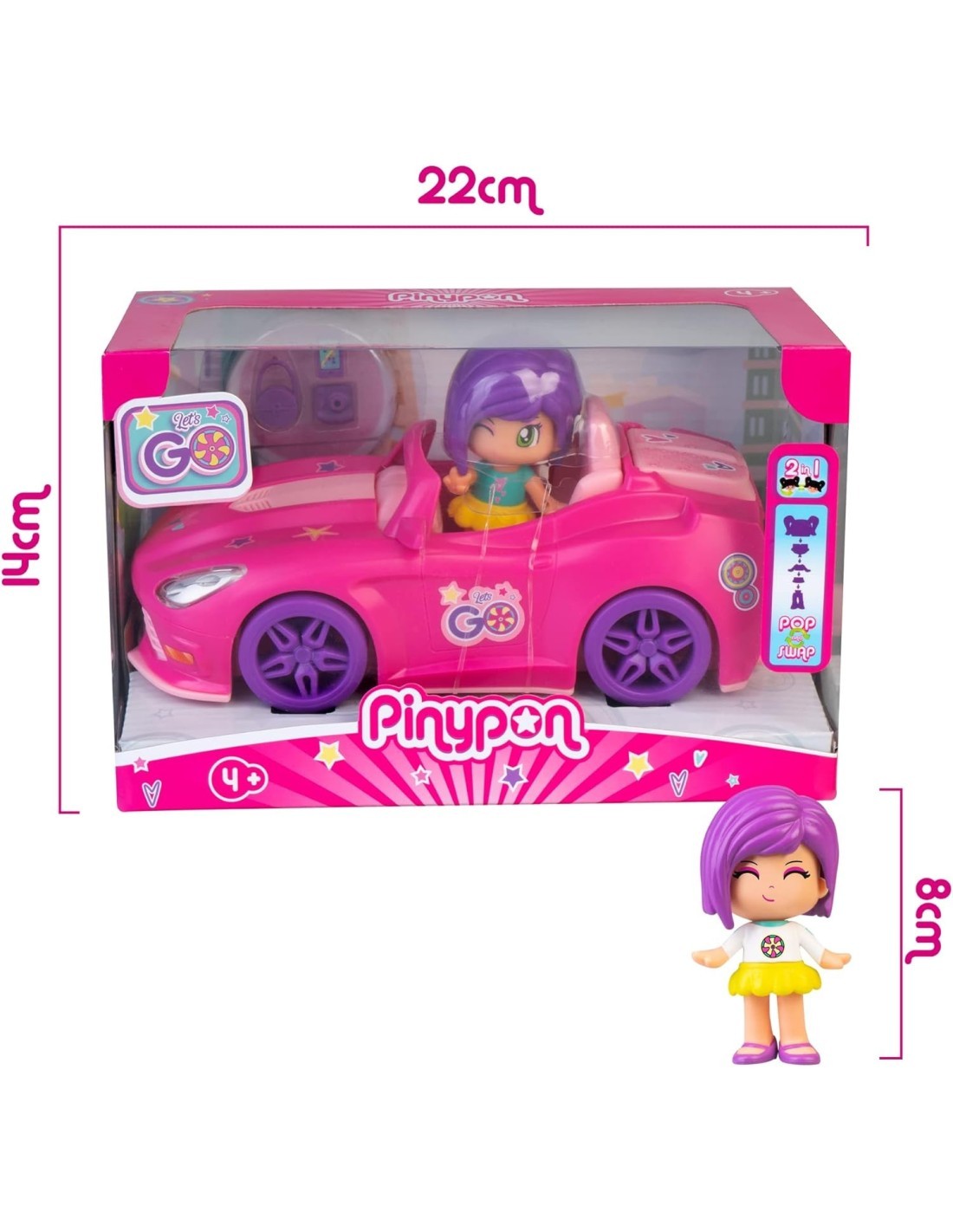 Pinypon Let's Go! Macchina, Giocattolo Assortito, Accessori Inclusi, Personaggio Pinypon, Bambini 4+, Famosa