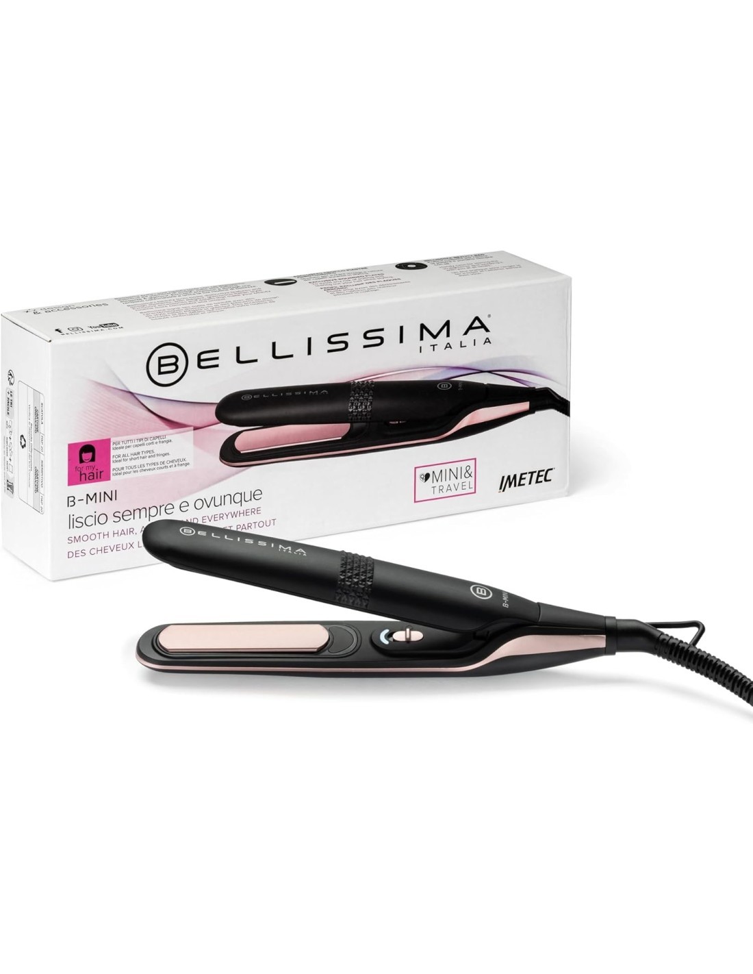 Bellissima Imetec B-Mini – Piastra Capelli da Viaggio, Compatta e Leggera, Ceramica
