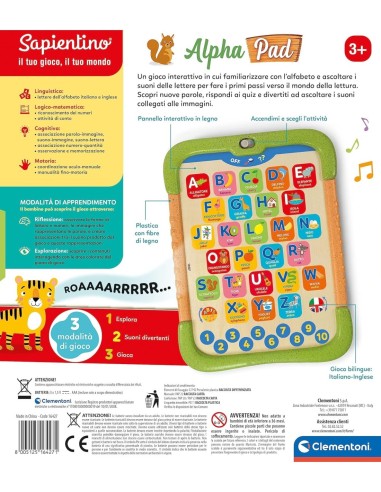 SAPIENTINO CLEMENTONI ALPHA PAD GIOCO EDUCATIVO PER BAMBINI