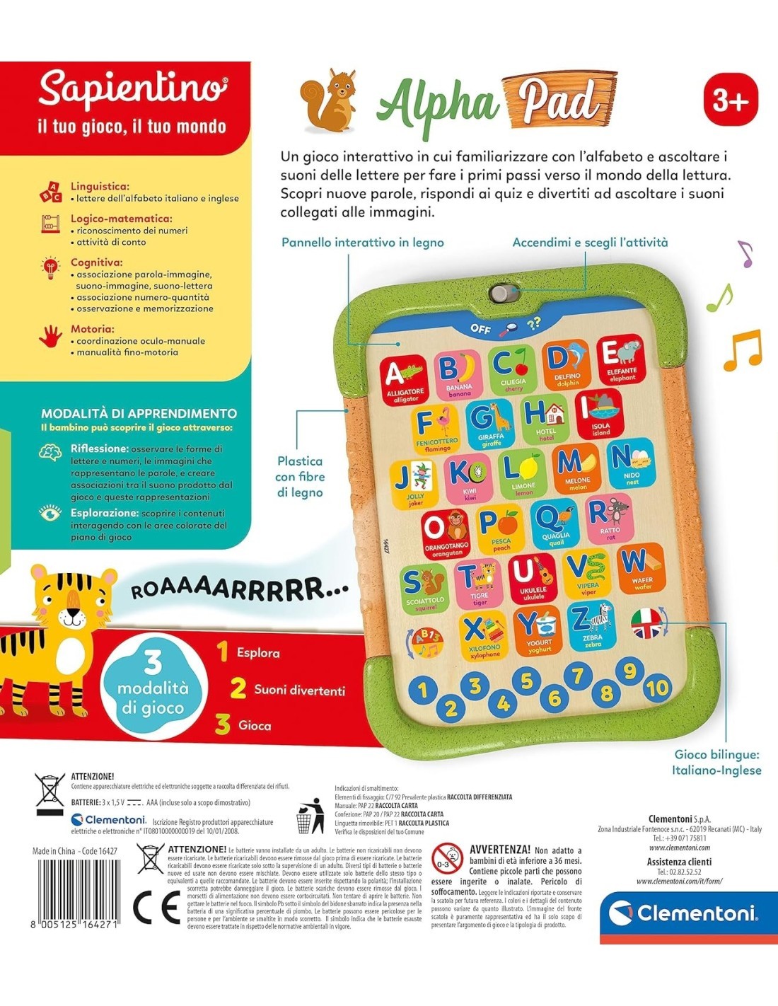 SAPIENTINO CLEMENTONI ALPHA PAD GIOCO EDUCATIVO PER BAMBINI