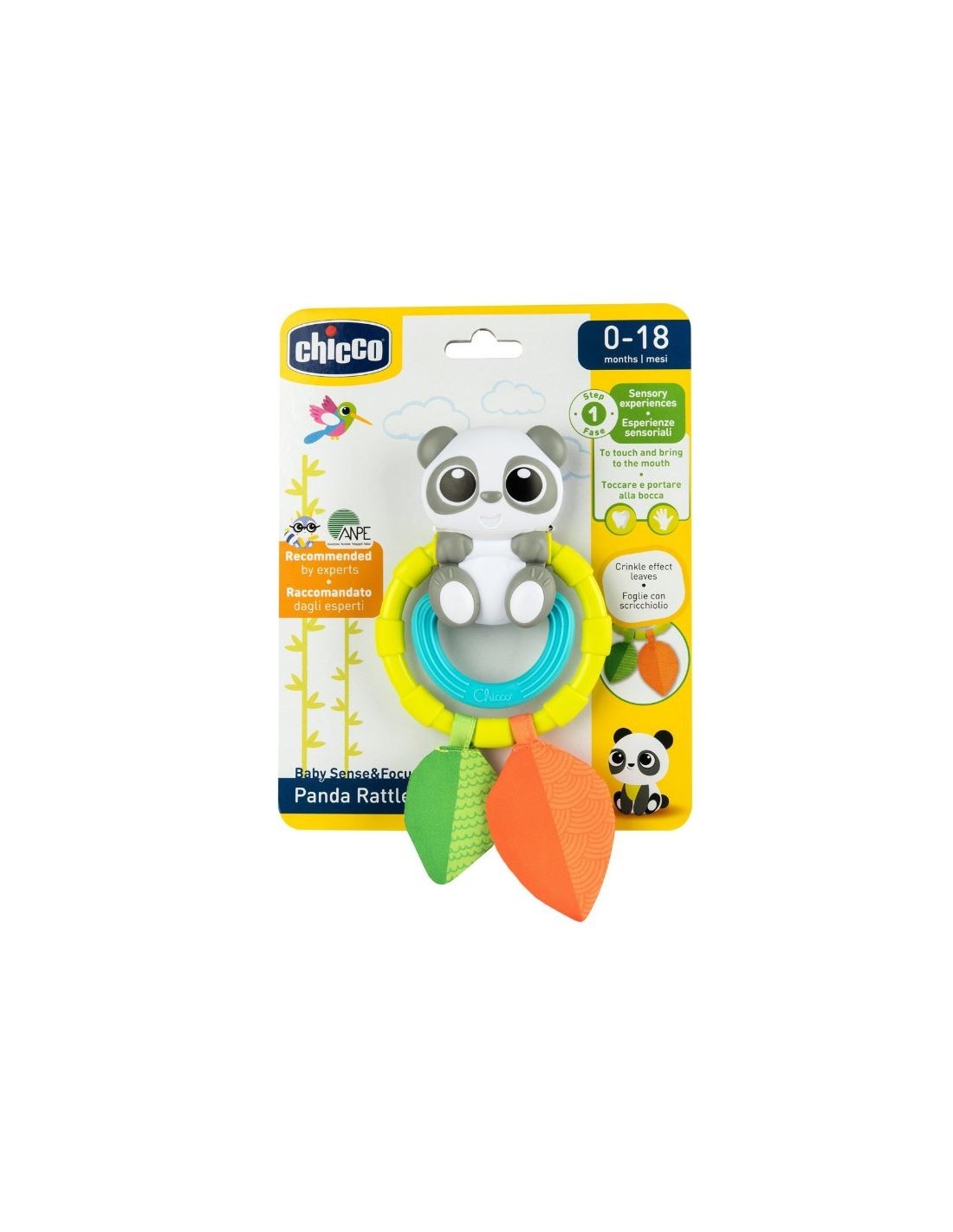 Chicco Sonaglio Panda - Massaggiagengive e Gioco Sensoriale per Neonati, Facile da Afferrare e Divertente