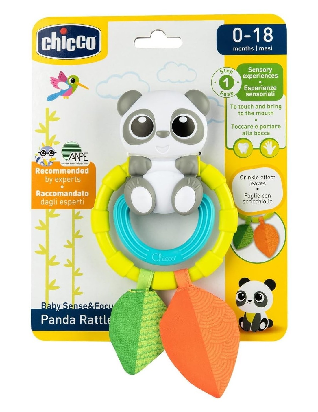 Chicco Sonaglio Panda - Massaggiagengive e Gioco Sensoriale per Neonati, Facile da Afferrare e Divertente