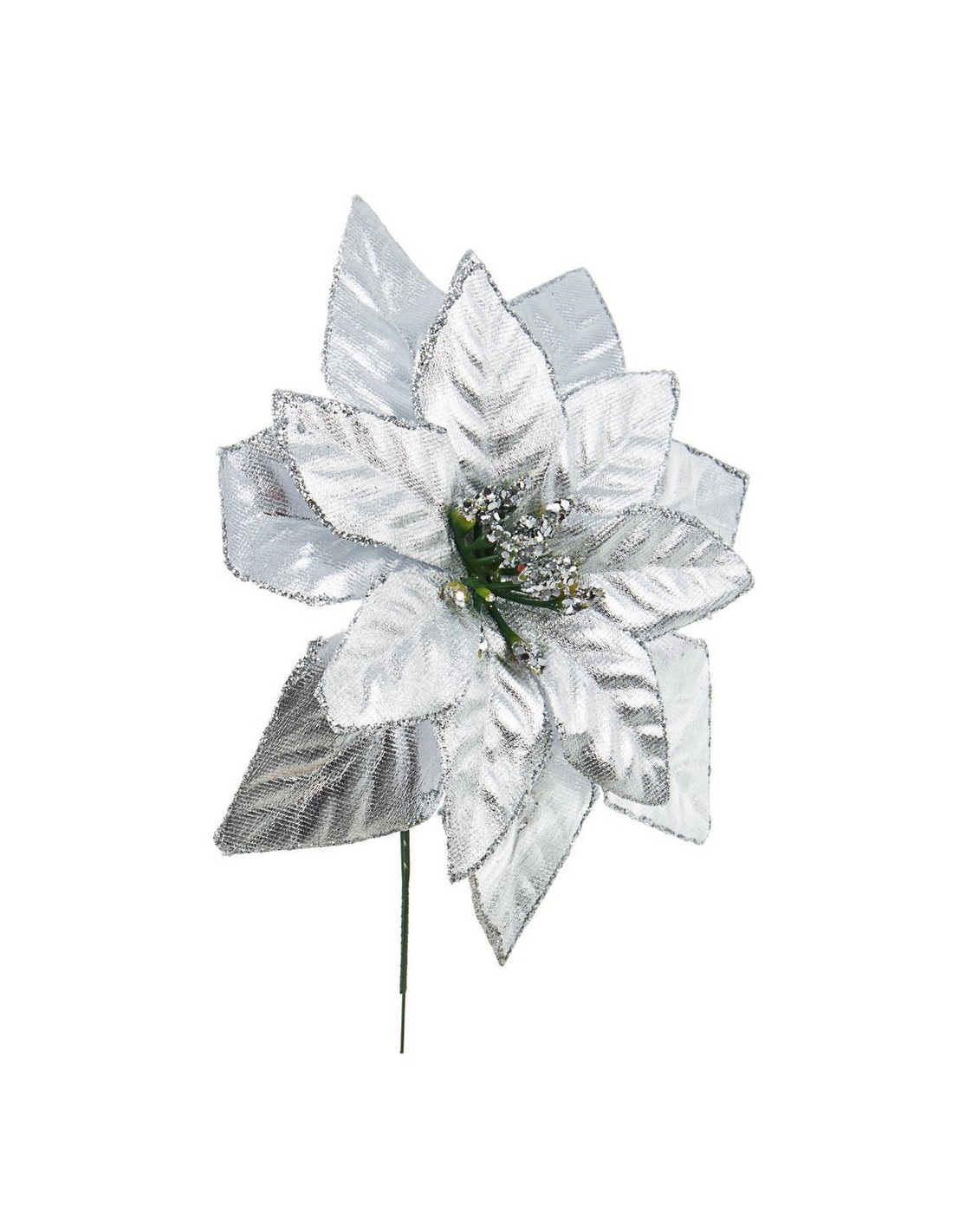 PICK OLIMPIA POINSETTIA ARGENTO H15CM su TreG Ingrosso