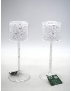PORTACANDELA VETRO STRASS TRASPARENTI 25X5CM su TreG Ingrosso