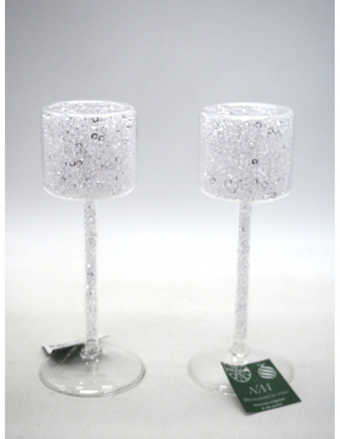 PORTACANDELA VETRO STRASS TRASPARENTI 25X5CM su TreG Ingrosso
